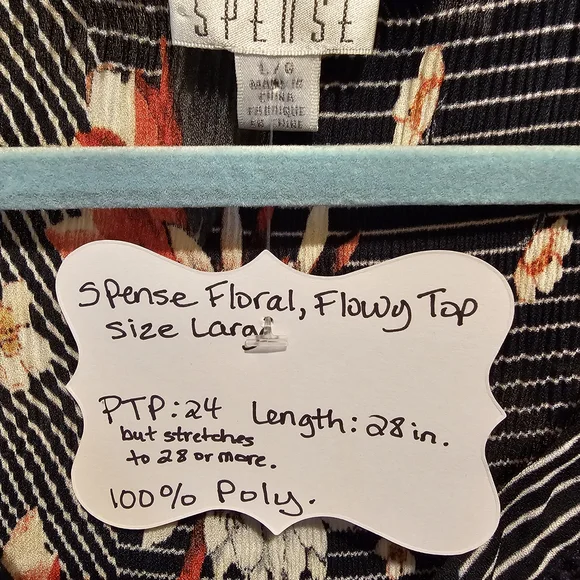 Spense Black Floral & Polka Dot V-Neck Tunic with Red Accents, Sz Lg - Picture 4 of 4